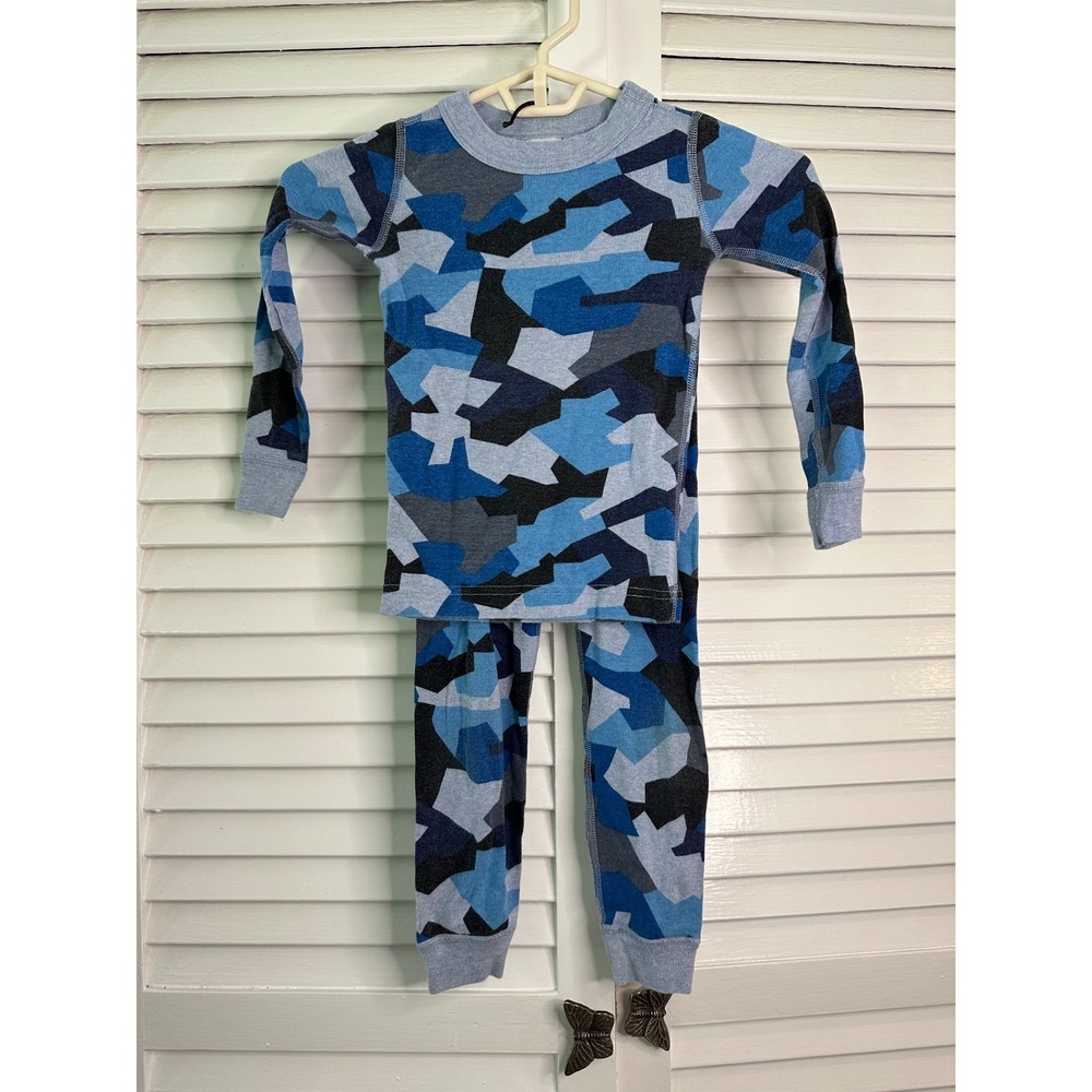Hanna Andersson Size 100‎ 4-5 Blue Camouflage Camo Print Organic Cotton Pajamas